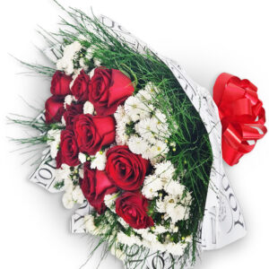 Buquê 12 rosas com aster mariano