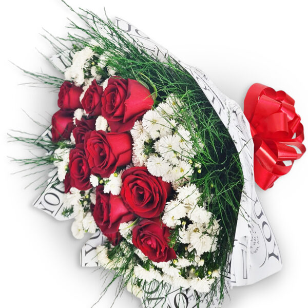 Buquê 12 rosas com aster mariano