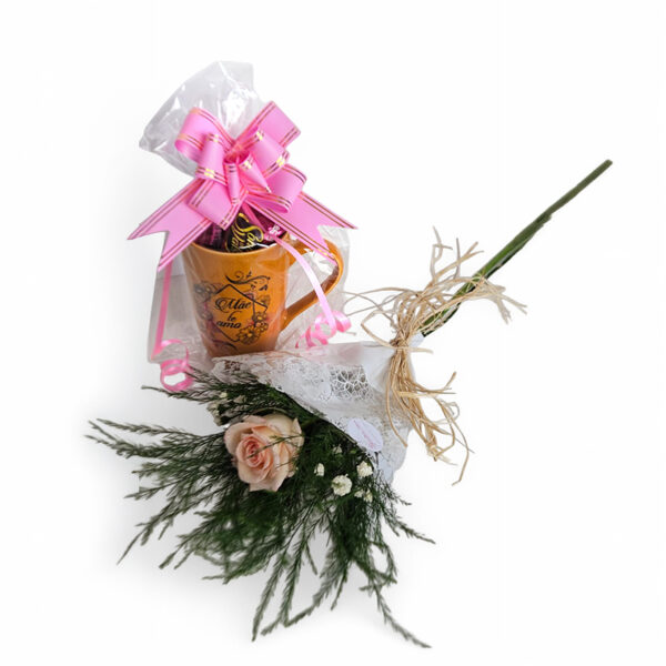 Caneca grande de porcelana para mãe com bombons 1 mine Buquê de 1 rosa