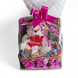 Cesta grande de chocolate com ursinho tamanho médio