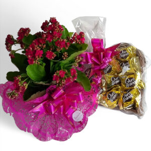 Vaso de flor e coração de bombons