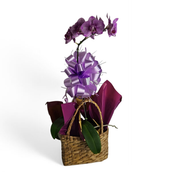 Bolsa de palha media com orquídea