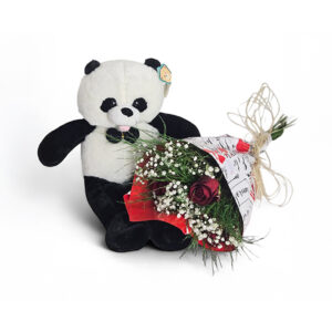 Ursinho panda com mine Buquê 3 rosas
